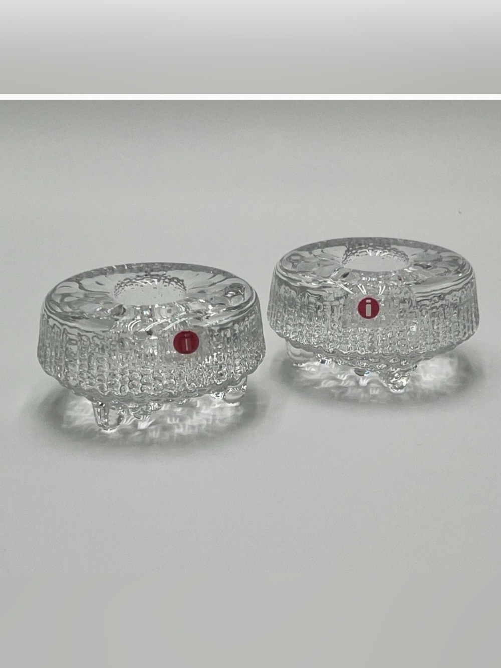Iittala Clear Glass Kivi-Style Tea Light Holders - Pair
